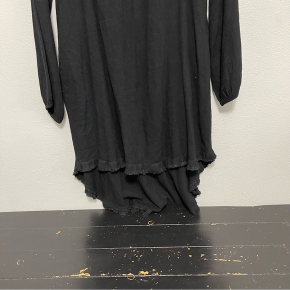 Umgee Long Sleeve Linen Blend Dress Black Fringe Rounded Womens Small - Picture 3 of 7